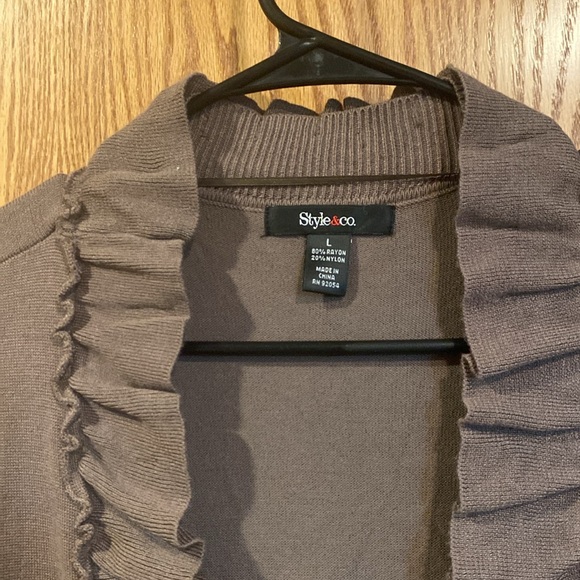 Style & Co Brown Ruffle Jacket Large - Picture 2 of 4